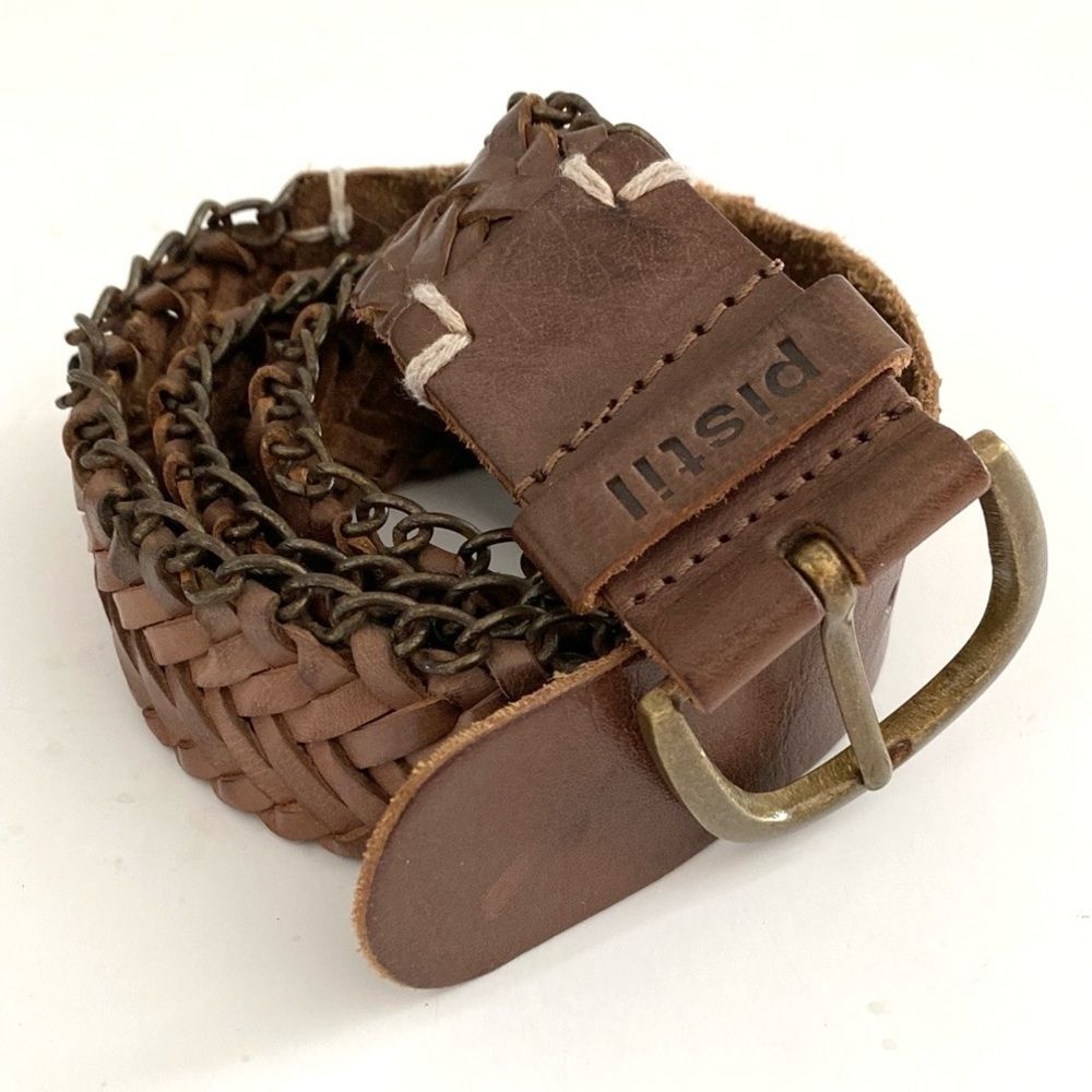 Pistil Brown Leather with chain embellishments Belt sz L Boho Western Pop Star